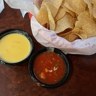Queso and salsa, complimentary with chips