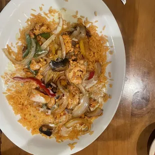 Rice, chicken, and cheese  plate