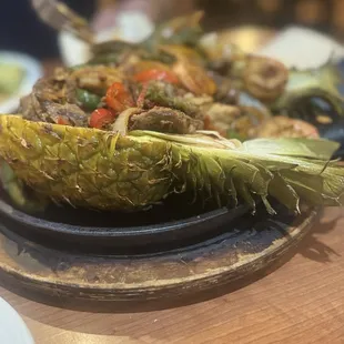 Steak, Chicken &amp; Shrimp Pineapple fajitas!