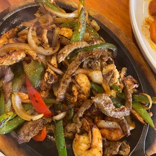 Shrimp and chicken fajitas