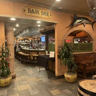 the entrance to a restaurant