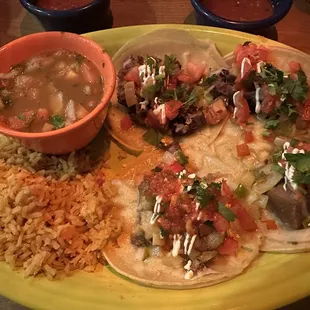 Mexico City tacos with rice and beans