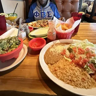 A whole meal!   Also in the picture are some fajita nachos, chicken enchiladas con queso, y guacamole!
