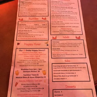 Menu as of Jan 2017