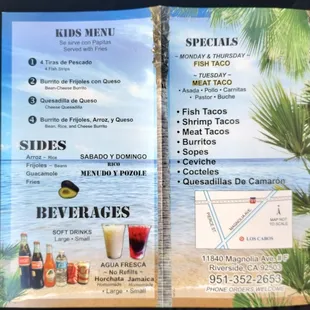 the menu for the restaurant