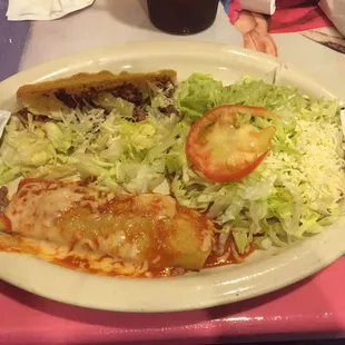 Lunch combo number 12 which includes one taco, enchilada and one chalupa