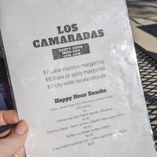 Happy hour menu as of 4/2/2022