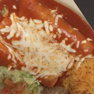 Enchiladas with red/green sauce