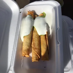 3 Rolled Tacos with Cheese &amp; Guacamole