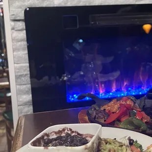 Nice fire place ambiance to set the mood