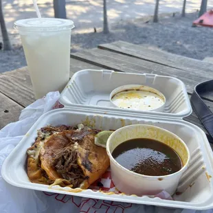 2 Piece Tacos de Birria and Agua Fresca Horchata