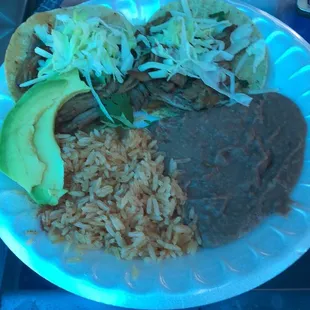 Platillo de tacos c/arroz y frijoles