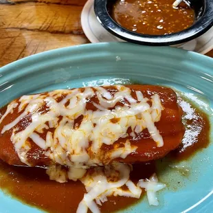 Tamale and a carnitas chimichanga