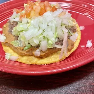 Beef and bean tostada