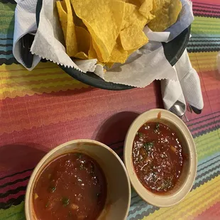 Fresh Hot Chips with Mild and Hot Salsa