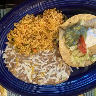 Rice and Beans and toppings that came with the Shrimp Fajitas