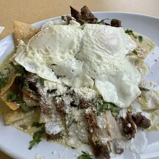 Steak Chilaquilles with Eggs over easy
