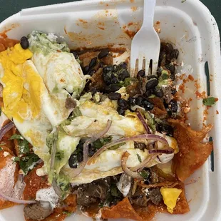Steak Chilaquiles Red Mild Sauce. Husband started to get into them before my pic
