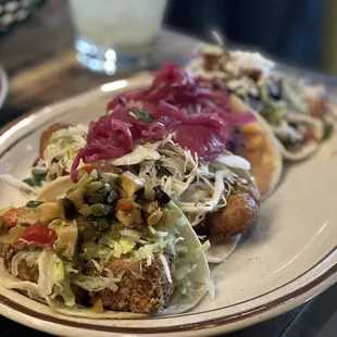 Paleo taco, Baja Fish Taco. Bang Bang Shrimp Taco, Cotija Taco