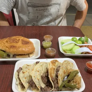 Chipilon tacos and carne torta - extra hot salsa is the deep red and omg it burns so good