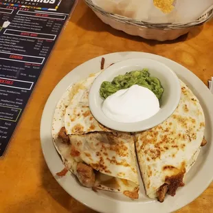 Chicken Quesadilla with guacamole and sour cream