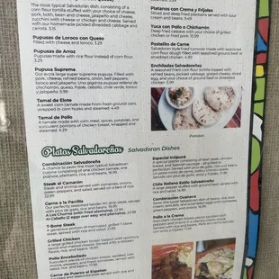 Menu with prices