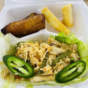 Arroz co pollo, yucca and plantanos! Delicious