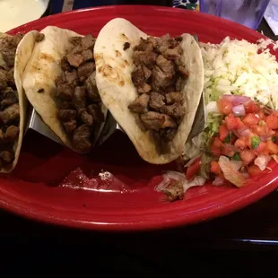 Tacos Carne Asada, veggies on side ...