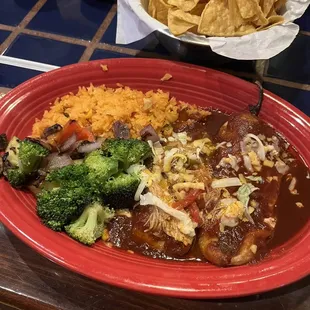 Create your own: Tamale, Chile rellanos, rice, vegetables