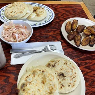 Revuelta pupusas, plantains, slaw and tomato salsa (not pictured)