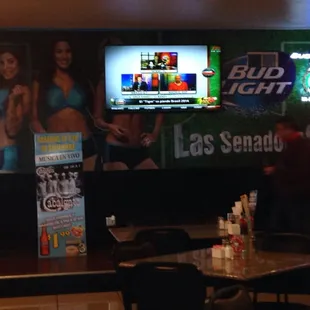 Stage with the Wall sized autographed Bud Light girls poster. Big Bud Light supporter bar for sure