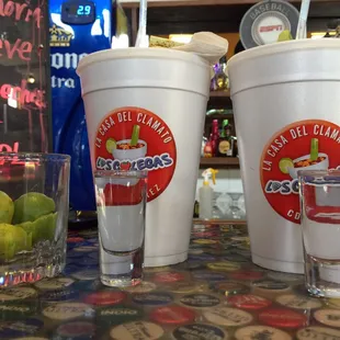 Clamatos preparados with some don Julio shots.(bartender took about 40 minutes to prepare due to extreme laziness)