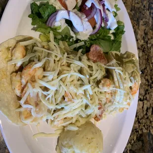 Green chili shrimp tacos