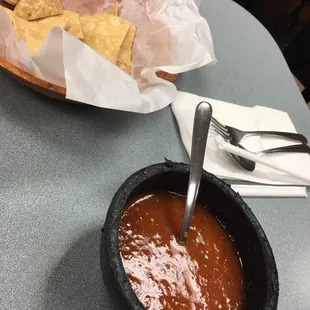 Fiery Salsa and in house tortilla chips!