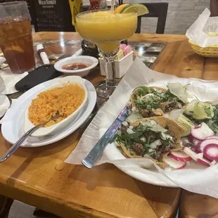 Peach margarita rice chicken and steak tacos