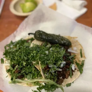 Lengua and Asada tacos