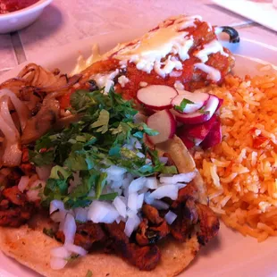 Chili relleno with taco al pastor.  The grilled onions are a nice touch.