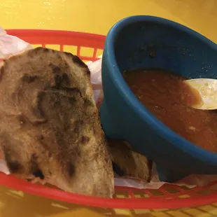 Toasted flour tortillas and salsa