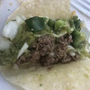 We ordered &quot;steak&quot; tacos.. this is ground beef.... and that is literally the amount of meat that was put in each tacos.
