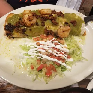 Wet burrito. Pineapples caught me off guard but it was a great compliment to the spice.