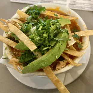Some of the best tortilla soup north of Fort Worth. Is more brothy than creamy. Has corn and onions in it.