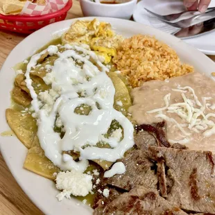 Chilaquiles with Eggs and Meat Breakfast
