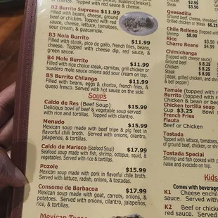 Snippet of the menu