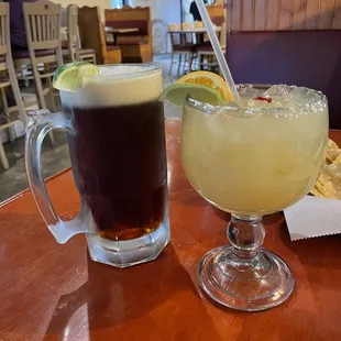 Negro Modelo (draft) and a Skinny Margarita