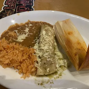 Pick 2 Different Items Combination with pork tamal and chicken enchilada verde