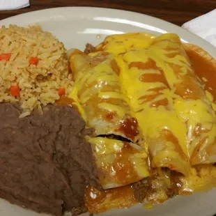 The special today. Beef wnchiladas, rice and beans for $4.99