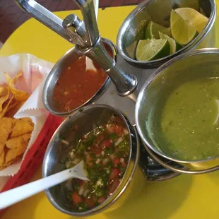 First time here! you get chips n salsa n chicken soup as you wait for yr order.