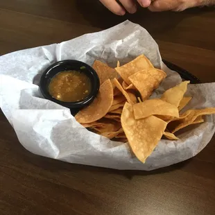 Chips and salsa . Chips are warm!