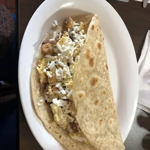 Giant breakfast &quot;taco.&quot;