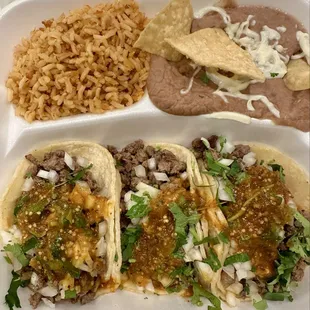 Carne asada soft taco plate. Spicy and delicious